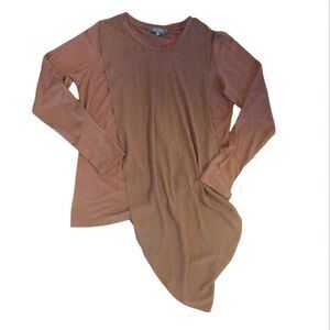 Lisa Rinna Brown Grunge Long Sleeve Chiffon Overlay Top Medium